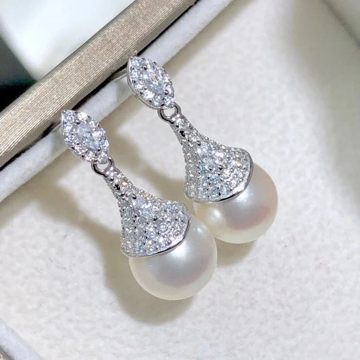 E345 9-12mm DIY Natural  Freshwater Pearl Charm Earrings Mounting Accessory 925 Sterling Silver Gold Plated  Jewelry for Women