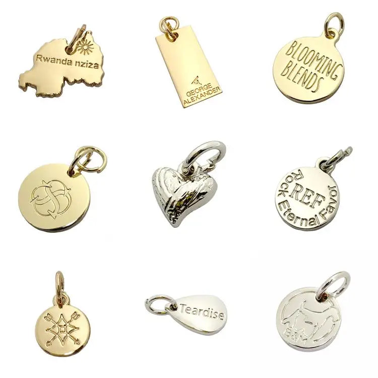 Wholesale Gold Cut Out Charms Zinc Alloy Custom Small Round OEM Metal Jewelry Label With logo