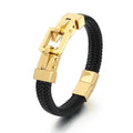 KALEN 210mm Men Vintage Gold/Silver/Black/Oxidized Black Stainless Steel&Cowhide Leather Bracelet