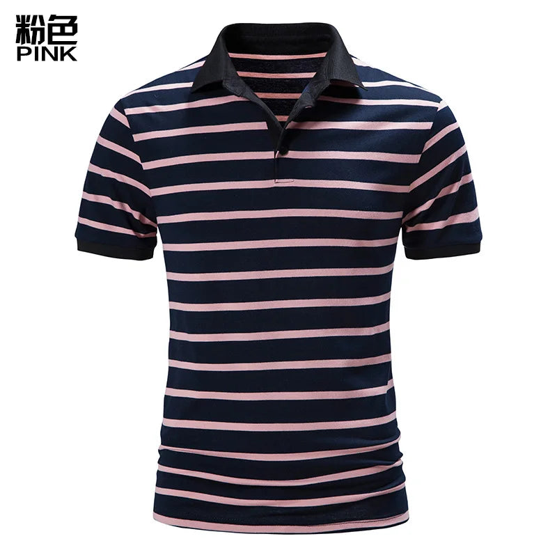 2023 Men's Summer New Striped Splicing T-shirt Men's Casual Short-sleeved POLO Shirt