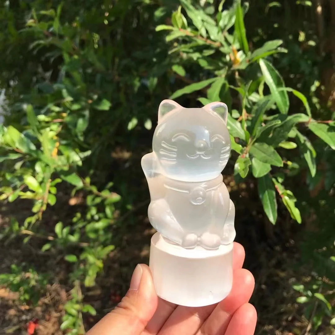Wholesale Bulk Crystal Lucky Cats Selenite Plutus Cat for Decor or Gifts