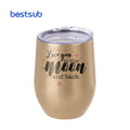 Wholesale Custom Rose Gold Sublimation 12oz 360ml Stainless Steel Stemless Glitter Cup with Lid