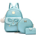 Girls 3-Pieces Mini Leather Backpack Purse Shoulder Bag Set Mini Cute PU Backpack for Women Ladies