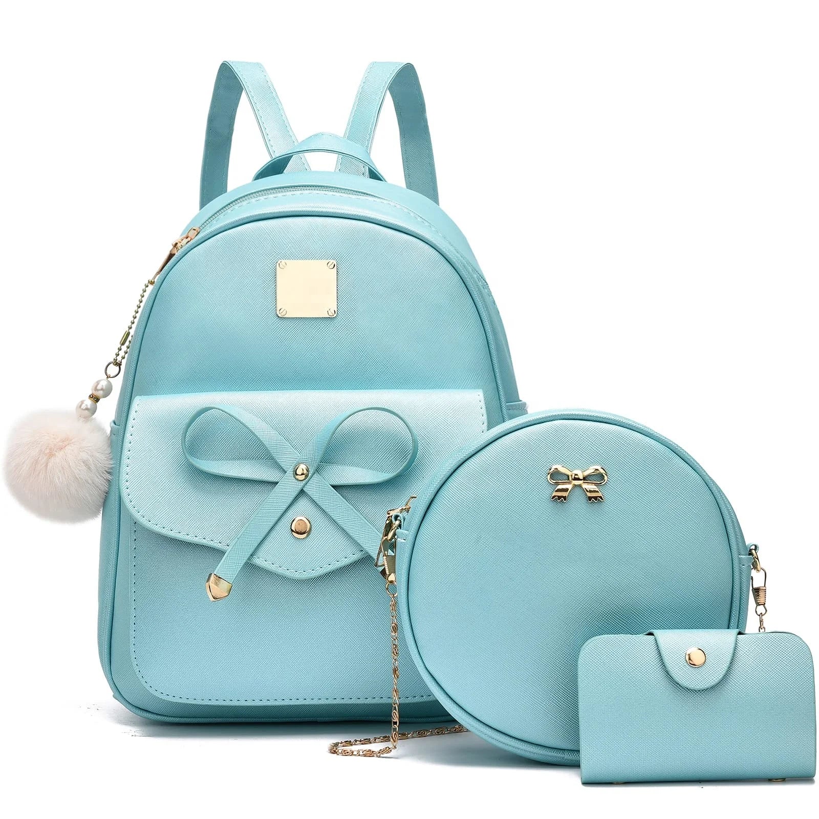 Girls 3-Pieces Mini Leather Backpack Purse Shoulder Bag Set Mini Cute PU Backpack for Women Ladies