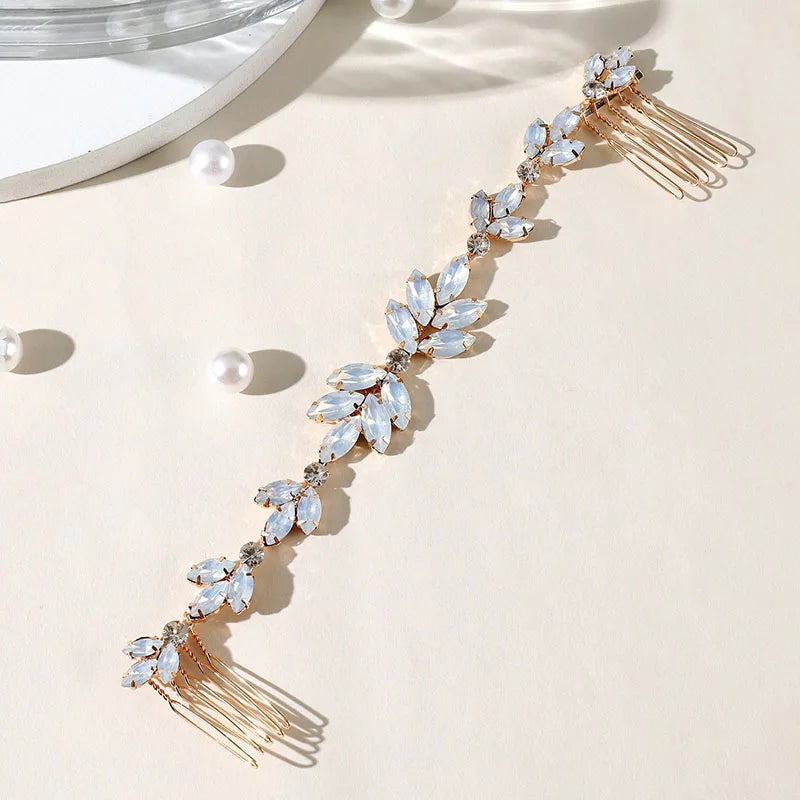 SLBRIDAL Handmade Opal Crystal Rhinestones Wedding Hair Comb Hair Pin Bridal Bridesmaids Women Hair Jewelry Accessories
