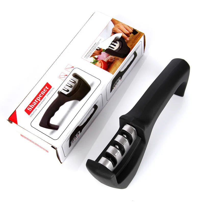 2025 New Arrival 3 Stage Manual Sharpening 3 Stages Multi Task Wolfram Steel Knife Ceramic Stone Knife Sharpeners with Handle
