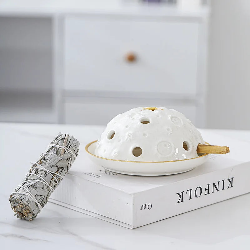 2024 Custom Speckled White Incense Candlestick for Sage Ceramic Palo Santo Holder