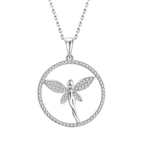 Fashionable Animals Mother Daughter Dragonfly Angel Statement Vintage Cubic Zirconia Pendant Necklace Silver 925 for Mom