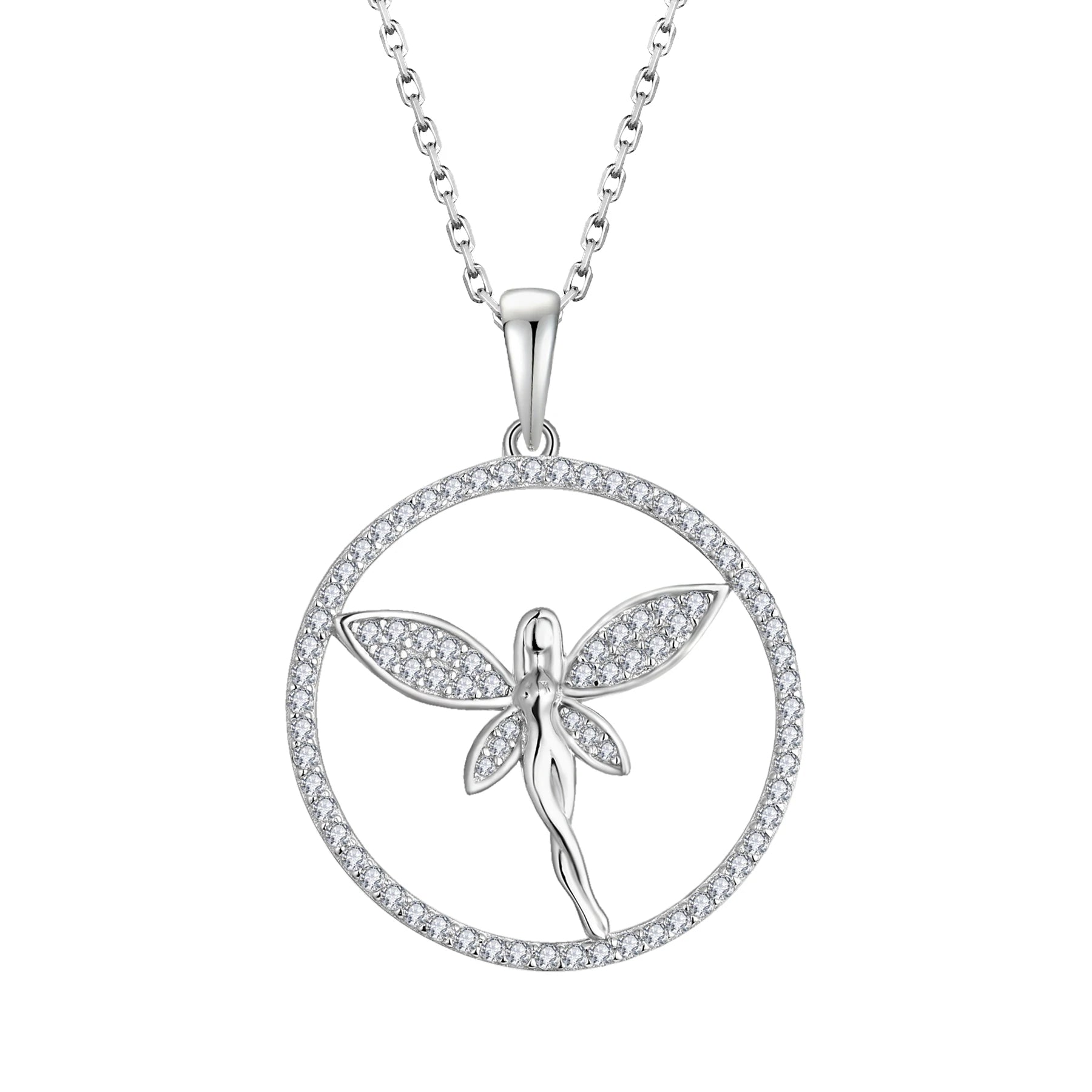 Fashionable Animals Mother Daughter Dragonfly Angel Statement Vintage Cubic Zirconia Pendant Necklace Silver 925 for Mom