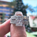 CAOSHI Wholesaler Luxury Jewelry 2pcs Set Silver Plated Zircon Wedding Couple Rings Women Wedding Asscher Cut Moissanite Rings