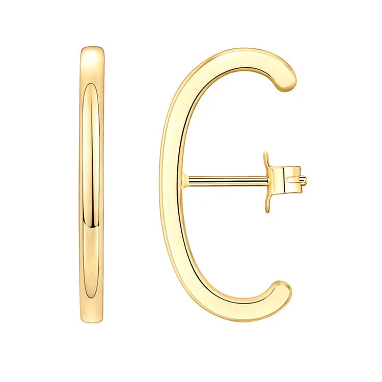 Hainon 925 Silver Stud Earrings Open C Shape Thick Gold Plated Simple Hypoallergenic Jewelry Earring for Women