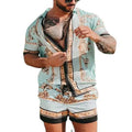 Summer Hawaiian Shirt Suits Beach Leisure Brand Retro Harajuku 3d Printing Fashion Man Clothes Short Sleeve Shorts 2 Piece Set
