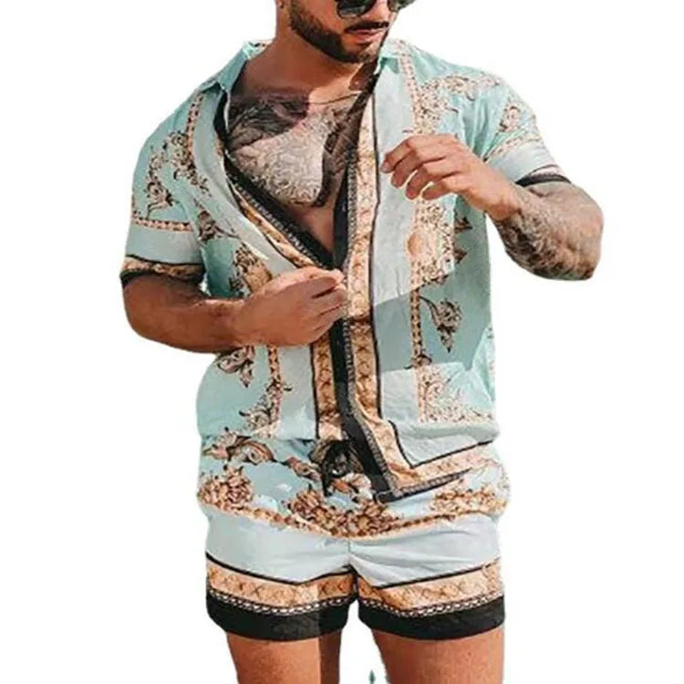 Summer Hawaiian Shirt Suits Beach Leisure Brand Retro Harajuku 3d Printing Fashion Man Clothes Short Sleeve Shorts 2 Piece Set
