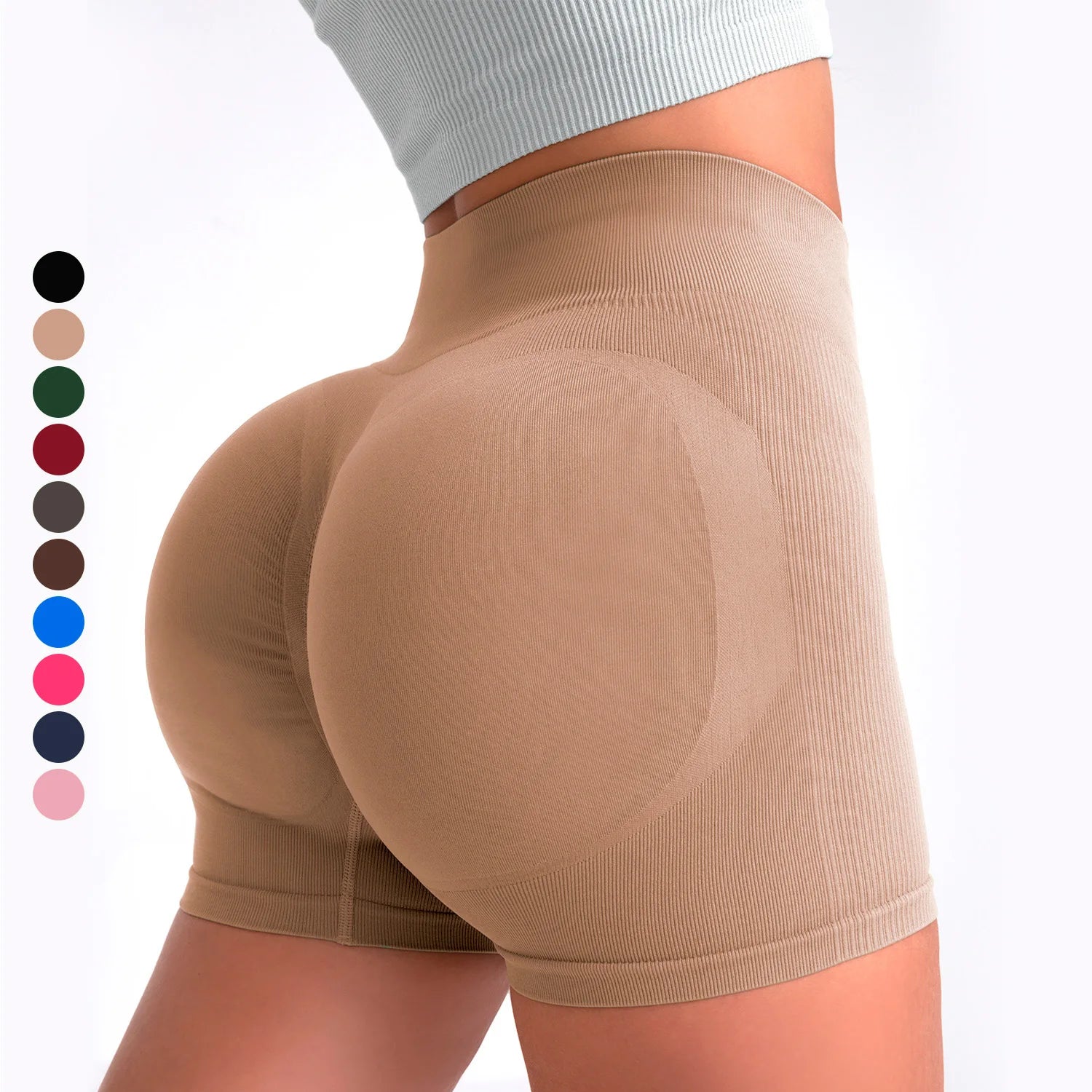 Wholesale Custom Solid Seamless Yoga Shorts High Waist Scrunch Butt Peach Hip Quick Drying Breathable Sports Pants for Women