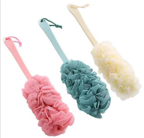 Soft Mesh Shower Sponge PE Bath Scrubber Sponge with Long Plastic Handle