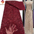 Luxury Wedding Lace Fabric Fancy Tulle Embroidery Sequins African Handmade Beaded Lace Fabric for Dresses