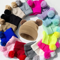 Custom Winter Kids Toddler Girls Boys Pompom Acrylic Knit Fur Bobble Baby Double Pom Pom Beanie Hat Cap
