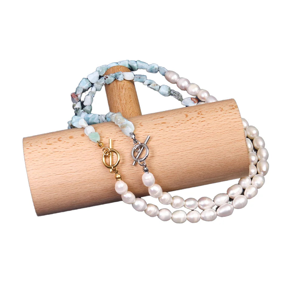 Powell Wholesale Handmade Moonstone & Emerald Beaded Necklace for Weddings & Gifts Tarnish-Free Half Freshwater Pearl Inlay