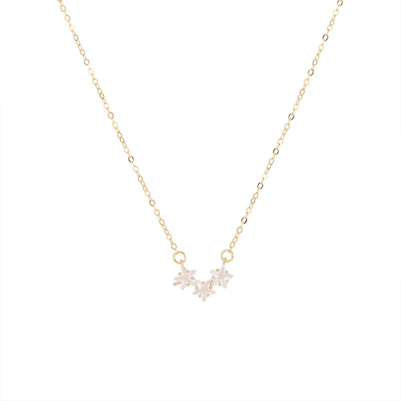 Fashion Minimalist Jewelry 925 Sterling Silver Necklace Three Pentagram Star Full Diamond Gold Plated Necklaces Women