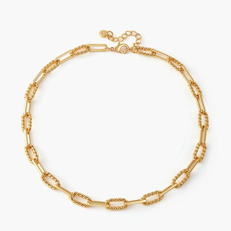 Classic Brass 18K Gold Plated Bohemian Necklace with Figaro Chain Design Choker for Women's Party Occasions
