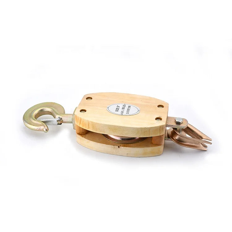 Allmarine Hook or Eye Type Industrial Grade Wood Cargo Block with Single Double or Triple Sheaves Steel Handle OEM