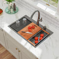 US Shipping Gunmetal Black  304 Stainless Steel Sink 33 Inch Drop in 2 Faucet Hole Single Bowl Kitchen Sink
