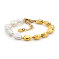 Natural Pearl Chain Bracelet for Women Gold Color Metal Bead Trendy Diamond and Brass/Copper Jewelry OEM ODM Available