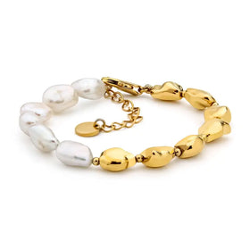 Natural Pearl Chain Bracelet for Women Gold Color Metal Bead Trendy Diamond and Brass/Copper Jewelry OEM ODM Available