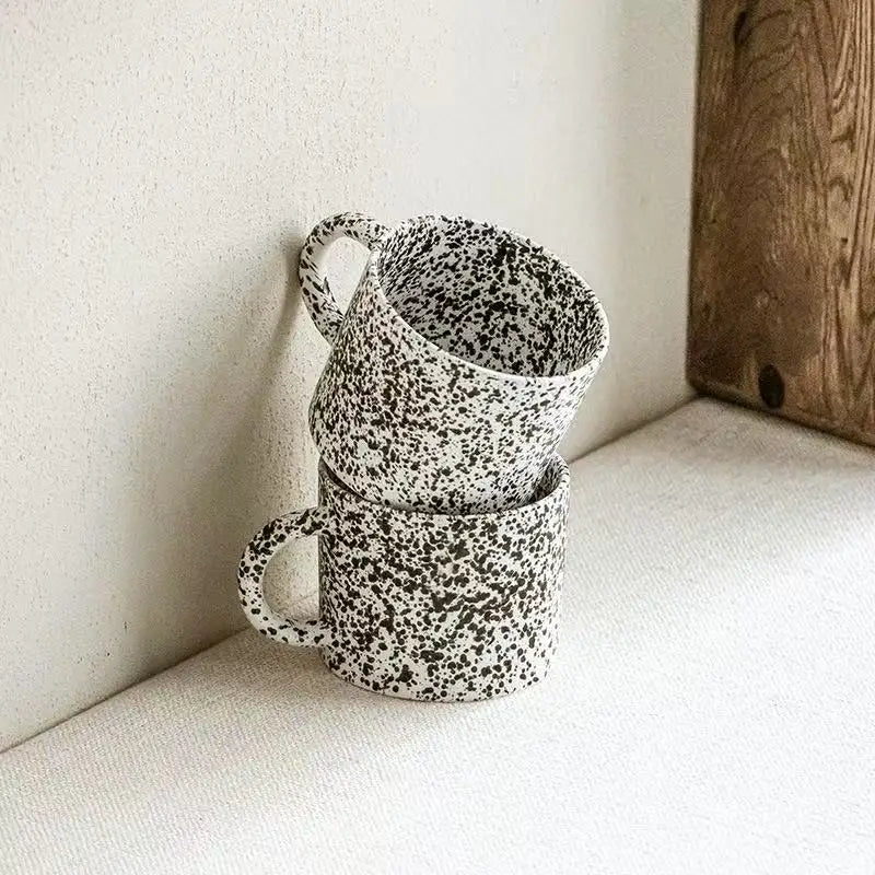 M 300ml Creative Ceramic Cup Home Breakfast Milk Oat Cups Splash Ink Wave Dot Mug Irregular Spotted Desig Handle Coffee Mug