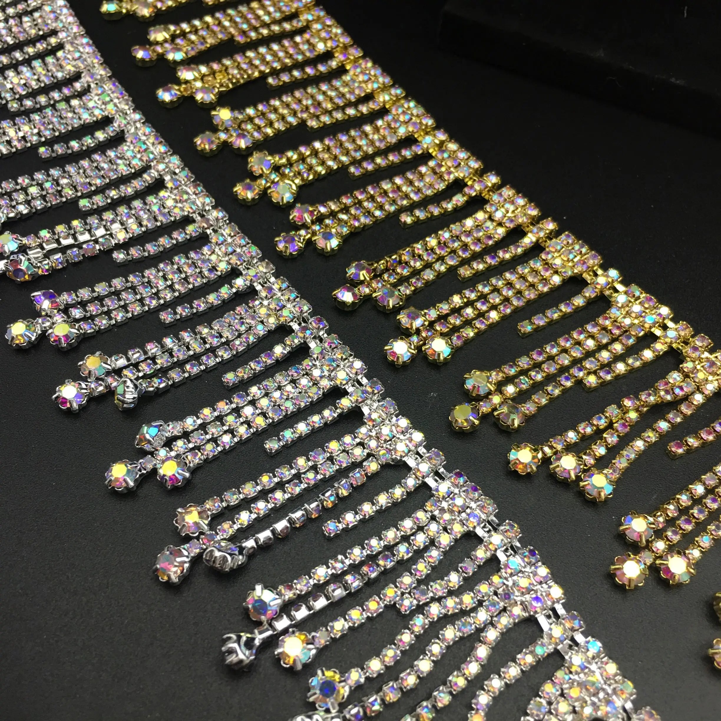 SINRONG Glass Rhinestone Chain Tassel Gold and Silver Tassel Clothing Accessories DIY Collar Belt Wedding Party Nail Art Chain