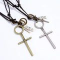 Wholesale Men's Adjustable Size Cross Pendant Leather Chain Necklace Personalized Jewelry for Weddings and Parties