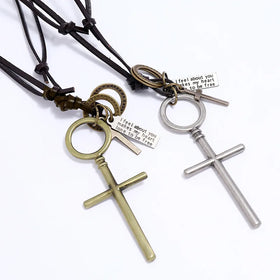 Wholesale Men's Adjustable Size Cross Pendant Leather Chain Necklace Personalized Jewelry for Weddings and Parties
