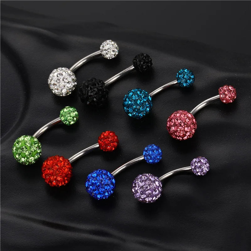 OEM Sexy Stainless Steel Belly Button Rings for Women Colorful Rhinestone Shambhala Clay Navel Nail Piercing Jewelry
