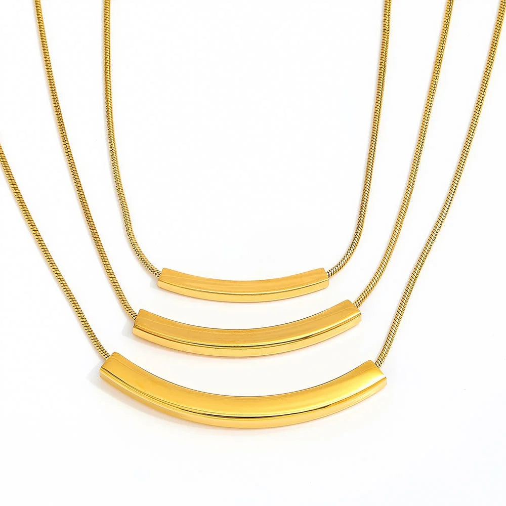 Joolim Jewelry 18K Gold Plated Square Tube Pendant Snake Chain Necklace Dainty Necklace