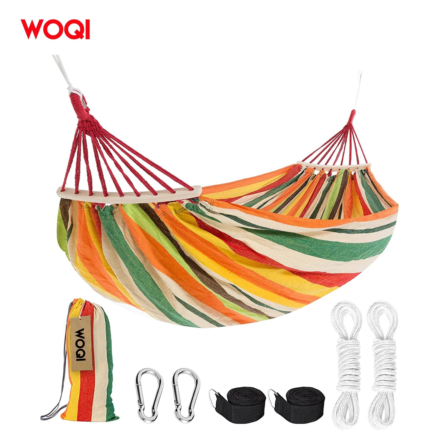 WOQI Hot Sale Single or Double Outdoor Colorful  Camping Hammock with Travel Bag