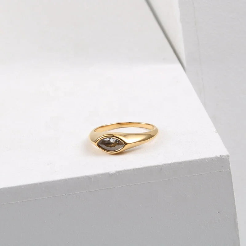 Best Selling Women Jewelry Stainless Steel Big Zirconia Eye Shape Ring