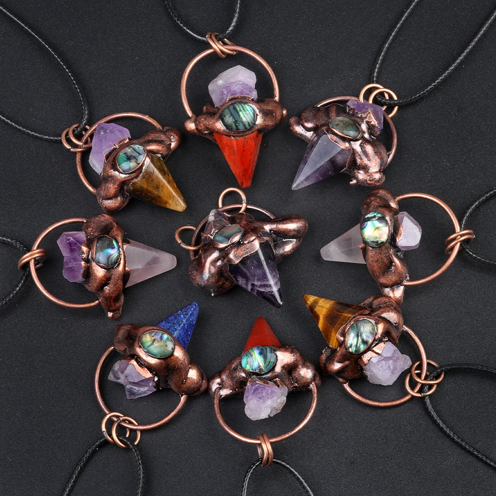 Hot Selling Hexagonal Quartz Pendant Necklace Retro Red Copper 45cm Black Cord Vintage Style for Weddings