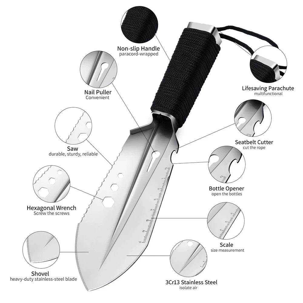 Portable EDC Stainless Steel Garden Hand Tool With Depth Marker Measurements Planting Shovel Trowel