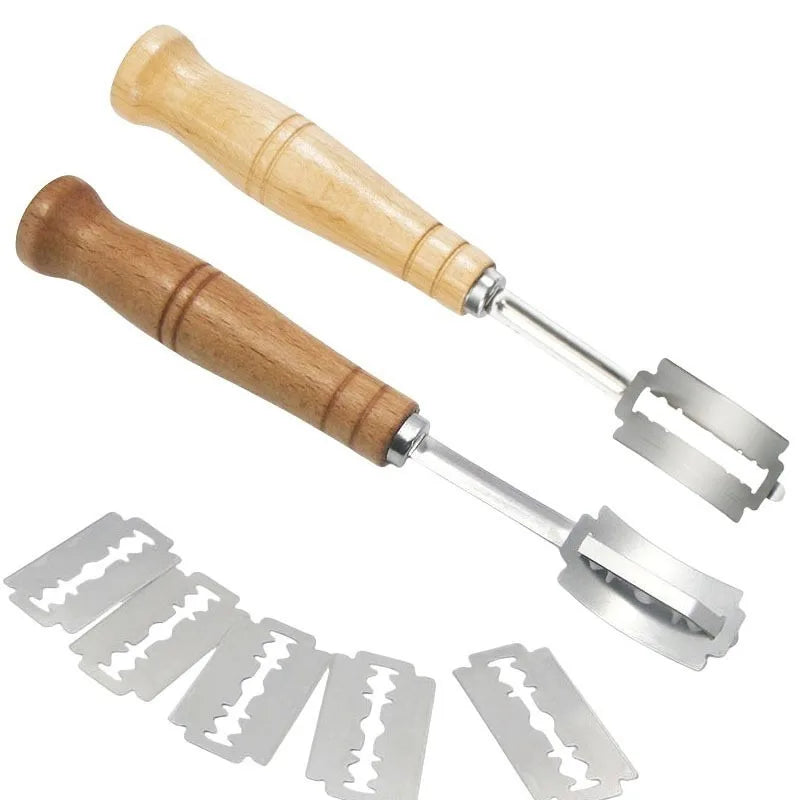 Baking Pastry Tool 5 Blades Replaceable Stainless Steel Blade Eco-Friendly Bread Lame Wooden Handle Dough Scoring Knife Tool