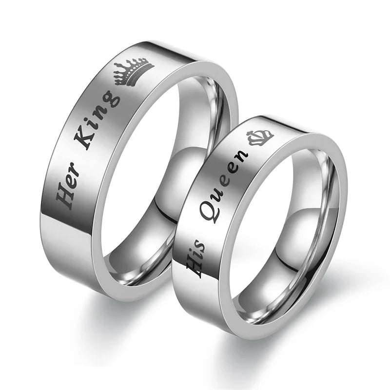 Trend Temperament Wedding Stainless Steel Ring Gold Plated for Couples Valentine's Day Hisqueen King Fashion Jewelry Accessories