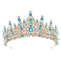 ROMANTIC Customization Sky Blue Bead Crystals Bridal Wedding Tiara Princess Rhinestone Crown