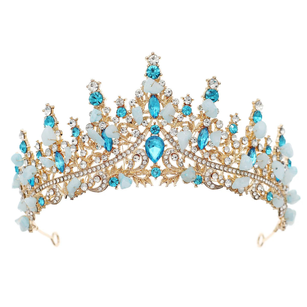 ROMANTIC Customization Sky Blue Bead Crystals Bridal Wedding Tiara Princess Rhinestone Crown