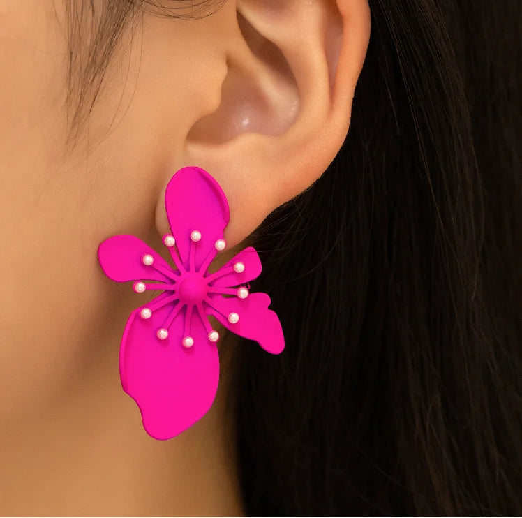 16 Style Korean Cute Small Colour Flower Stud Earrings for Women Sweet Statement Camellia Petals Drop Earring Girl Fashion Jewel