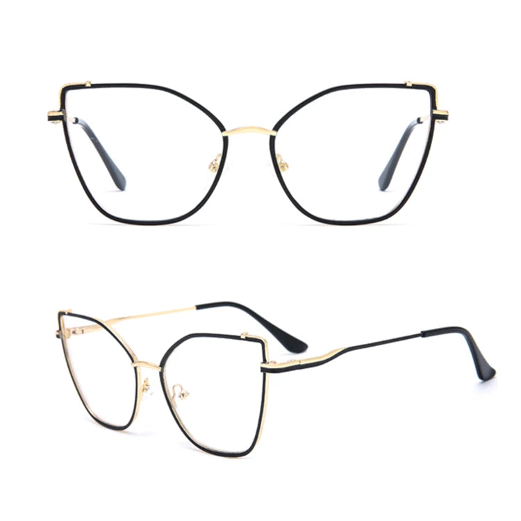 8453 New Design Custom Logo Fashion Cat-Eye Metal Frame Optical Glasses Acetate Arc Temple Eyewear 2025