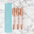 Rose Gold Metal Logo Ballpoint Pen 3 Piece Set 0.5mm Fine Point Black Ink White Gift Box for Women Birthdays