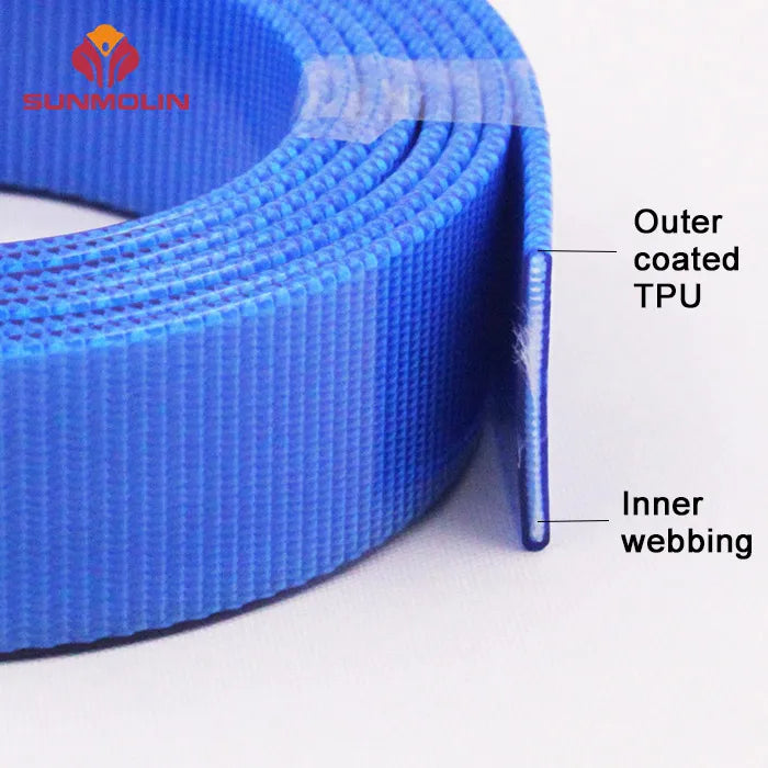 Custom Blue PVC TPU Coated Nylon Webbing 2mm Thick and 20mm Wide Stink-Proof Strong Easy to Clean and Waterproof