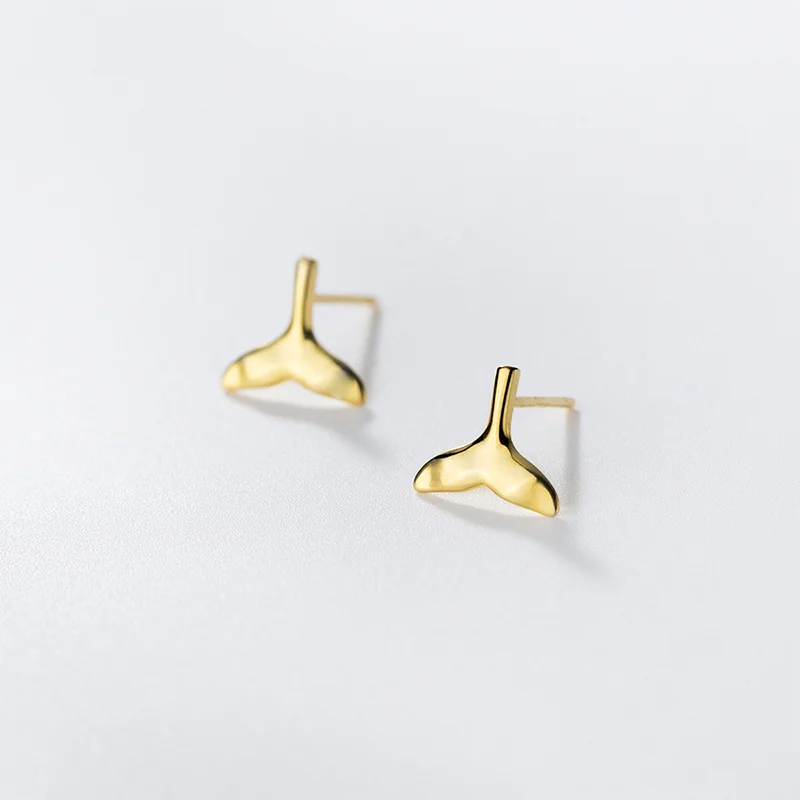 Wholesale 925 Sterling Silver Fine Stud Earrings Fashionable Gold Girl Animal Design Sweet Fishtail Piercing Jewelry for