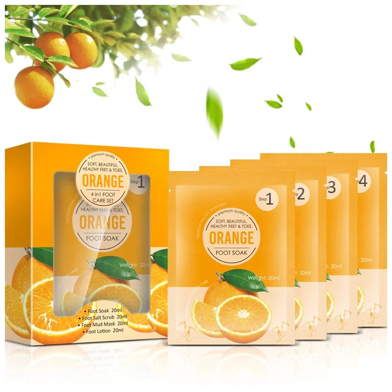 Private Label Wholesale Nature Orange Crystal Jelly Pedicure Foot Soak DIY Salt Foot Spa Soften Whiten Foot Jelly Pedicure Sp