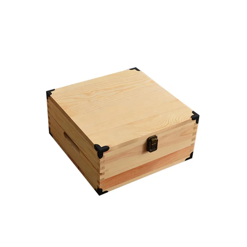 Solid Pine Wood Material Wooden Tool Box Square Wooden Saw Blade Tool Storage Box