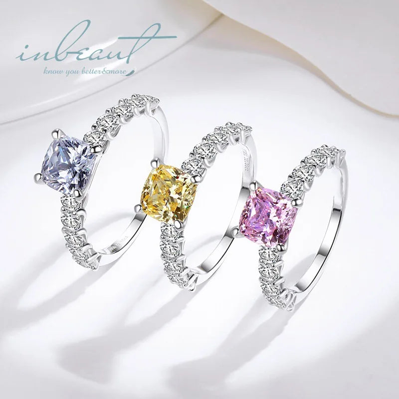 Silver 925 Original 2 Carat Brilliant Cushion Cut Diamond Test Past D Color White Yellow Pink Moissanite Ring Gemstone Jewelry